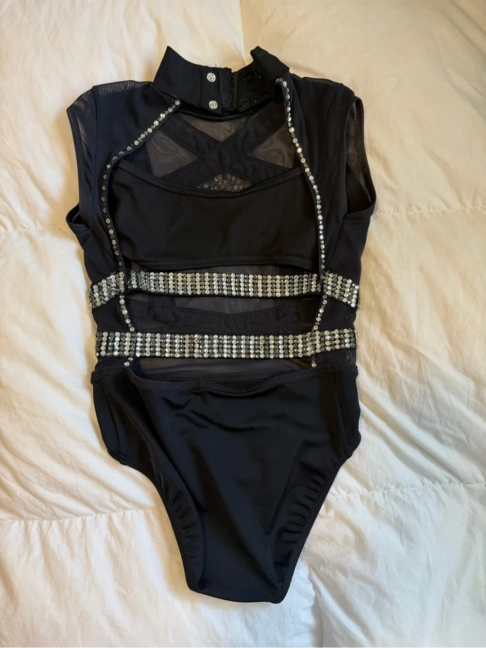 Kids Black Rhinestone Dance Costume Leotard